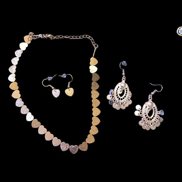 Set of 3 Rose Goldtone Necklace & Earrings, Heart Necklace & Earrings, & Dangles - Picture 2 of 10